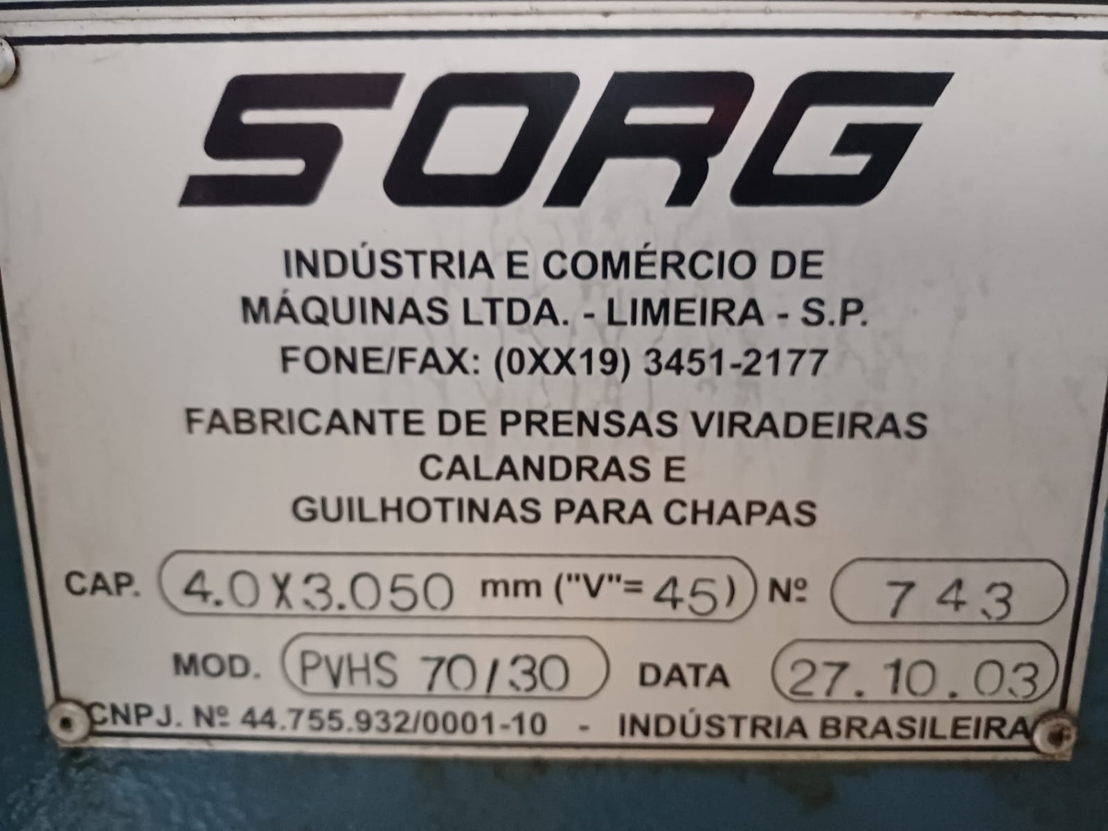 Dobradeira Hidráulica SORG PVHS 70/30 3050 x 4 mm - Imagem 4